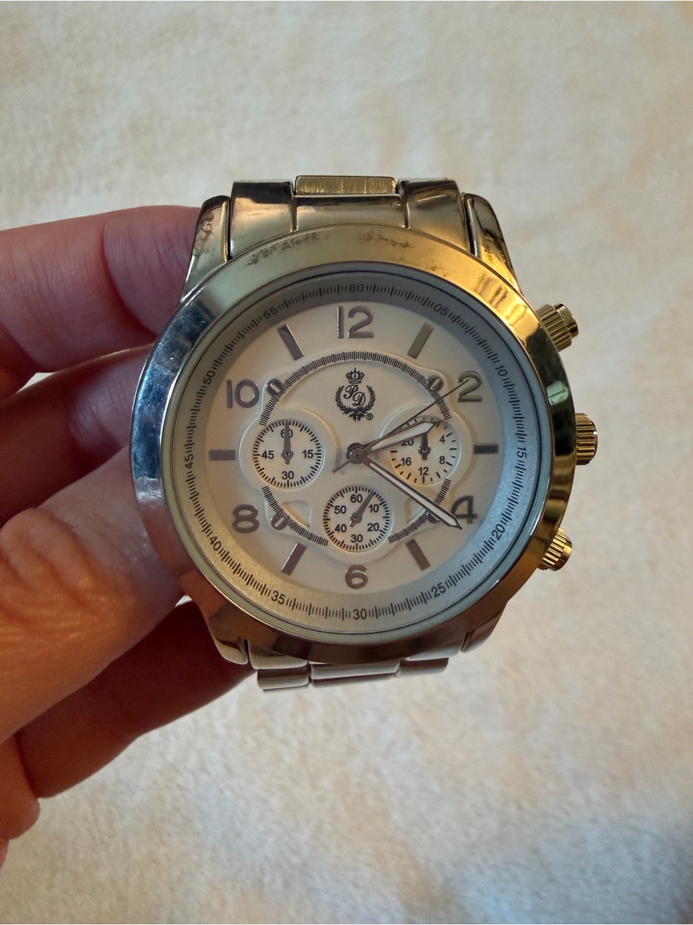 Silver-Tone Women’s Boyfriend Chronograph Watch with Cream Dial